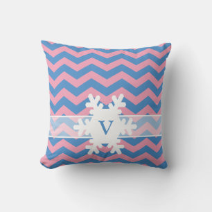 Blue Violet Frosted Orchid Chevrons with Snowflake Kudde