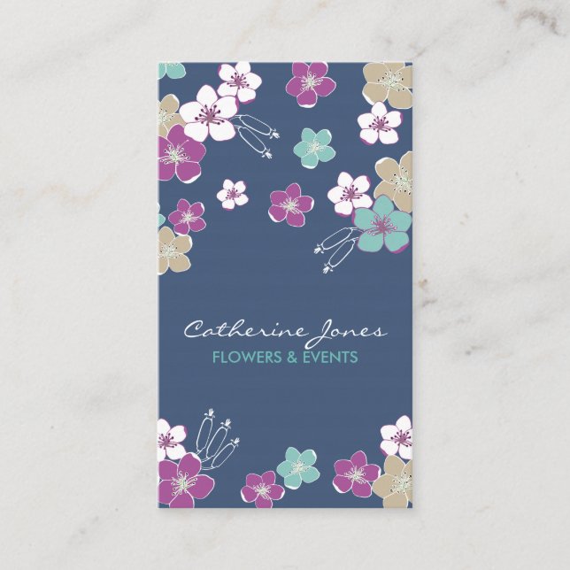 Blue violet hawaiian exotic flowers illustration visitkort (Framsida)