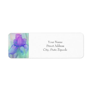 Blue Violet Iris Digital Watercolor Returadress Etikett