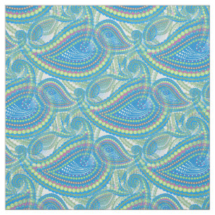 Blue Violet Lime Green Paisley Blommigt Art Mönste Tyg