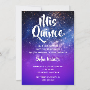 Blue Violet Ombre Cosmic Photo Mis Quince Birthday Inbjudningar