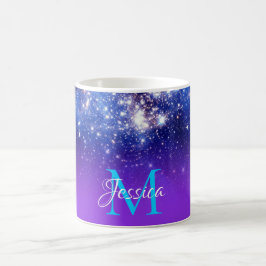Blue Violet Sparkly Stars Celestial Ombre Monogram Kaffemugg