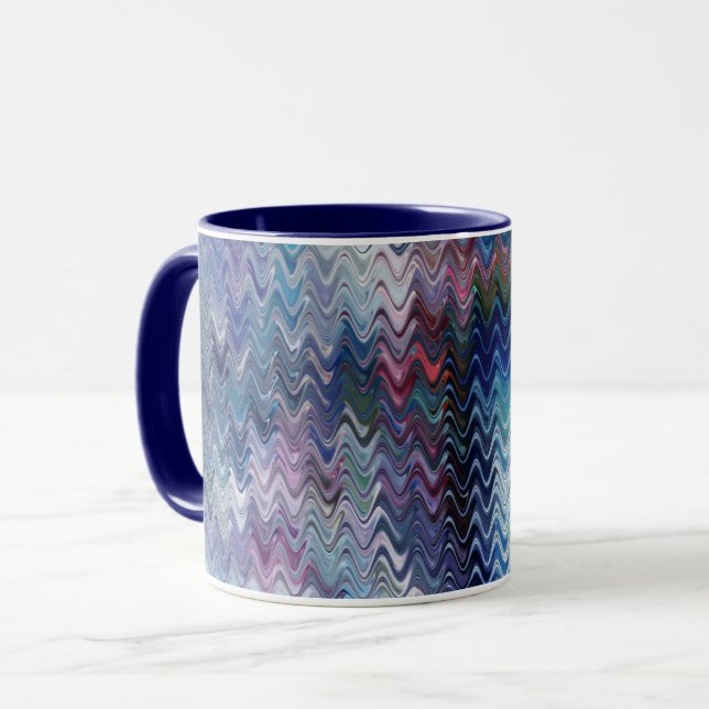 Blue Violet Teal White Marbling Abstraction Mugg (Framsida vänster)
