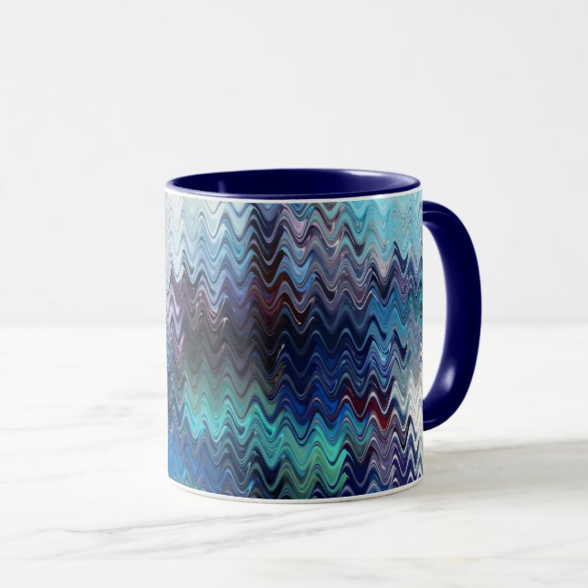 Blue Violet Teal White Marbling Abstraction Mugg (Framsida höger)
