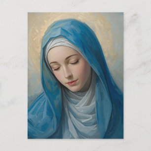 Blue VIrgin Mary Sympathy Foleting Card Helg Vykort