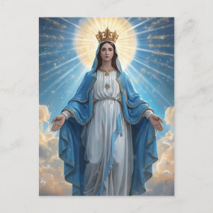 Blue VIrgin Mary Sympathy Foleting Card Helg Vykort
