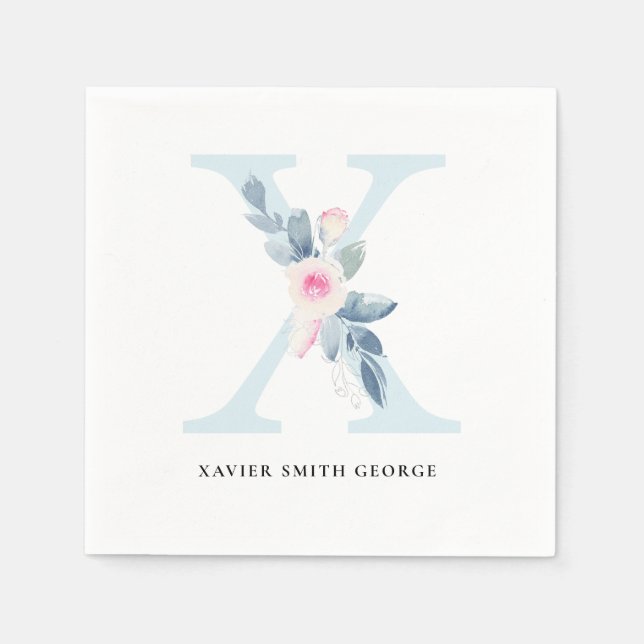  BLUE VITE BLOMMIGT ALFABETS BREV X PAPPERSSERVETT (Framsidan)