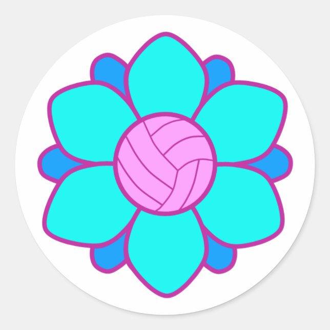 Blue Volleyball Girl Runt Klistermärke (Framsida)