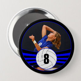 Blue Volleyball Player Anpassningsbar Photo & Numb Knapp