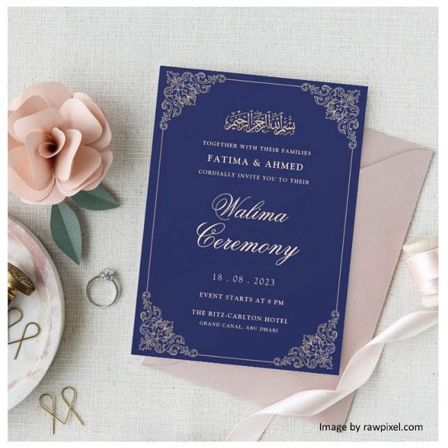 Blue Walima Islamic Muslim Bröllop Inbjudningar (Skapare uppladdad)