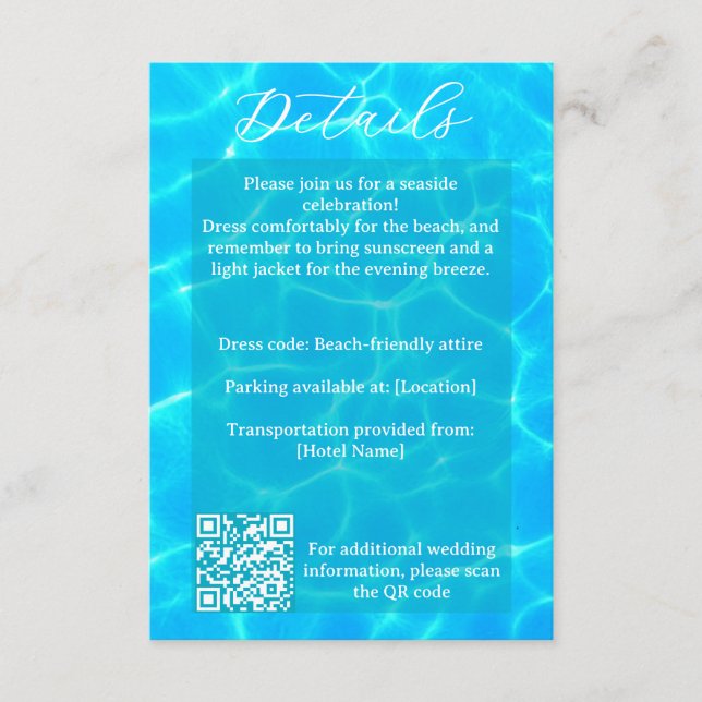 Blue Water Beach & Destination Wedding Ocean Theme Tilläggskort (Framsida)