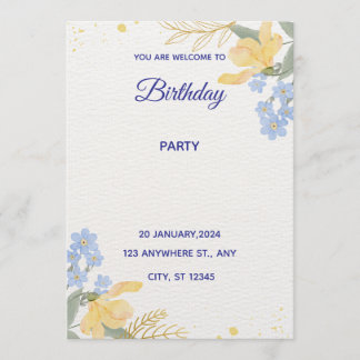 Blue Water Color Birthday Party Poster Inbjudningar