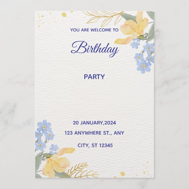 Blue Water Color Birthday Party Poster Inbjudningar (Framsida)