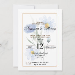 Blue Water Color Flower Wedding Celebration Invite Inbjudningar