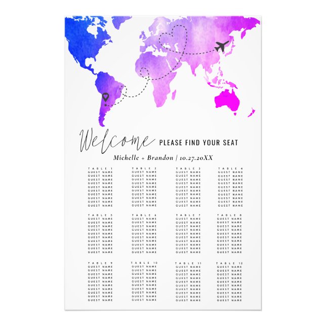 Blue water map elegant wedding seating fototryck (Framsidan)
