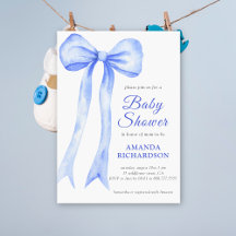 Blue Watercolor a Bow Boy Baby Shower