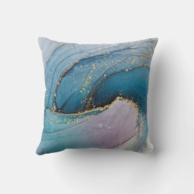 Blue Watercolor Abstrakt Fluid Art Kudde (Baksida)