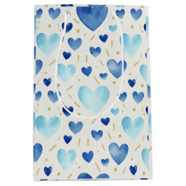 Blue Watercolor and Gold Glitter Hearts Pattern