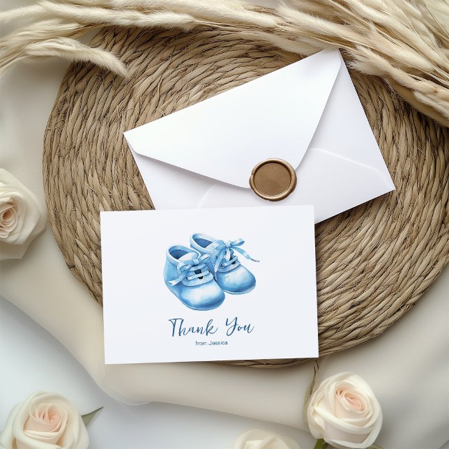 Blue Watercolor Baby Bootie Baby Shower Tack Kort (Skapare uppladdad)
