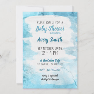 Blue Watercolor Baby Shower Inbjudan