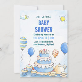 Blue Watercolor Baby Shower Invitation Inbjudningar