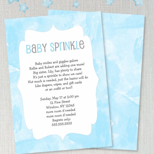 Blue Watercolor Baby Sprinkle / boydusch Inbjudningar (Skapare uppladdad)