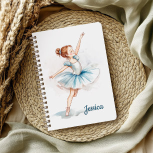 Blue Watercolor Ballerina Dancer Anteckningsbok