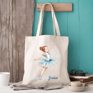 Blue Watercolor Ballerina Dancer Natural Tygkasse