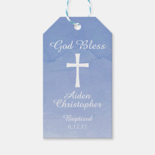 Blue Watercolor Baptism eller Communion Gift Märkr Presentetikett