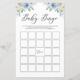 Blue Watercolor Blommigt Baby Shower Bingo Game