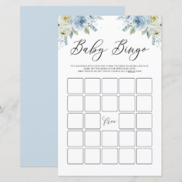Blue Watercolor Blommigt Baby Shower Bingo Game