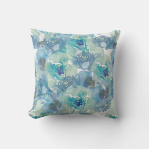 Blue Watercolor Blommigt Dekorativ kudde