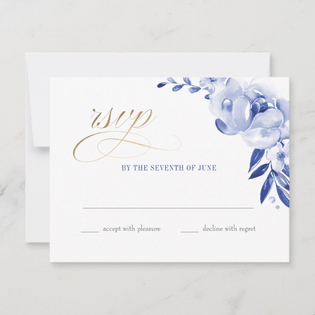 Blue Watercolor Blommigt Faux Foil OSA Postcard (Framsida)