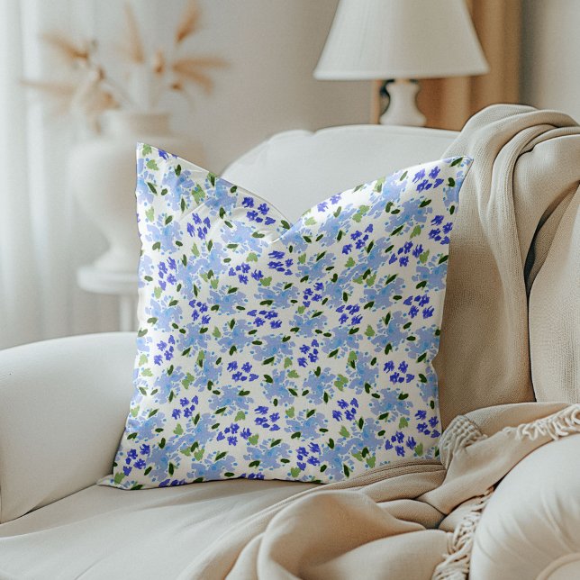 Blue Watercolor Blommigt Garden Dekorativ kudde (Blue Watercolor Floral Garden Throw Pillow)