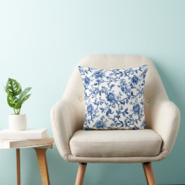 Blue Watercolor Blommigt Toile Chinoiserie Elegant Kudde