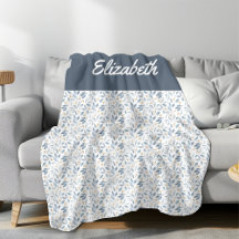 Blue Watercolor Botanical Pattern Custom Name