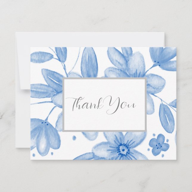 Blue Watercolor Bouquet Tack Kort (Framsida)