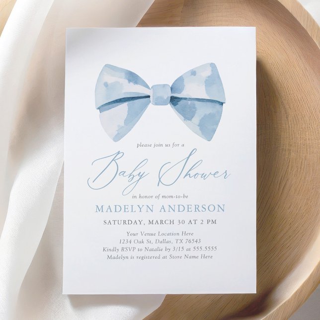 Blue Watercolor Bowtie Boy Baby Shower Inbjudningar (Skapare uppladdad)
