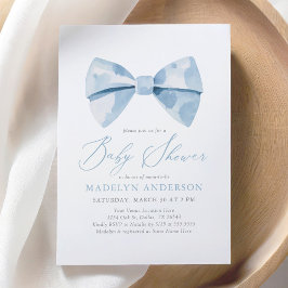 Blue Watercolor Bowtie Boy Baby Shower Inbjudningar