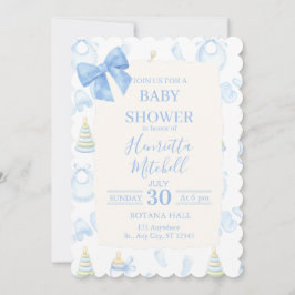 Blue Watercolor Boy Baby Shower Invitation Inbjudningar