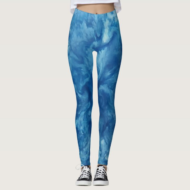 Blue Watercolor Burst Leggings (Framsida)