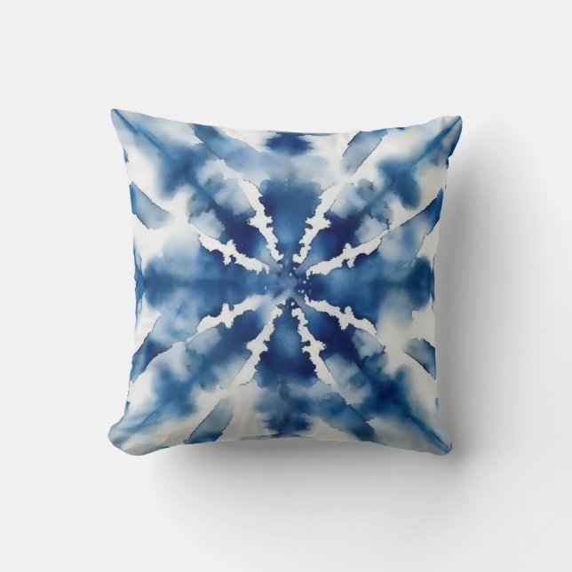 Blue Watercolor Burst Mönster Kudde (Framsida)