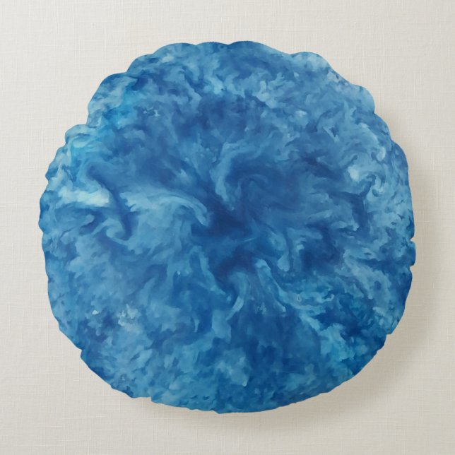 Blue Watercolor Burst Rund Kudde (Framsidan)