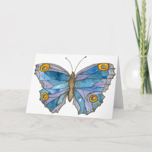 Blue Watercolor Butterfly Grattis på födelsedagen Kort