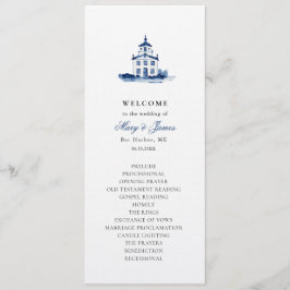 Blue Watercolor Church Bröllop Flat Program