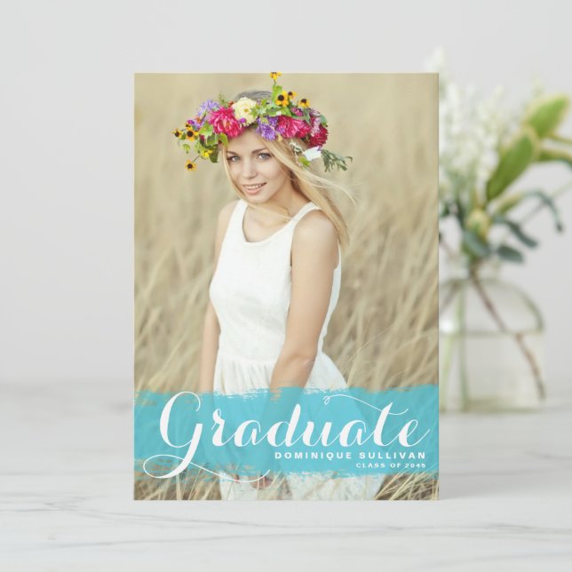 Blue Watercolor Class of 2025 Photo Studenten Meddelande (Stående Fram)