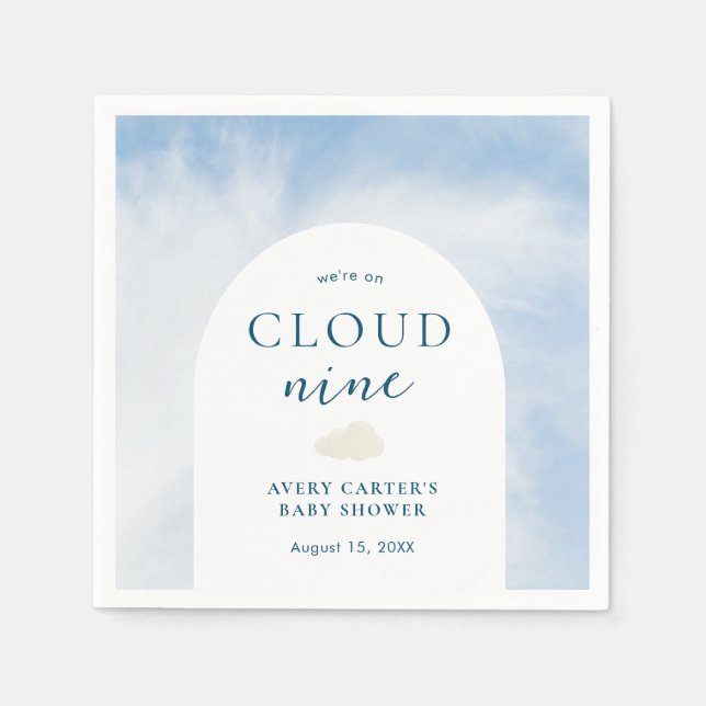 Blue Watercolor Cloud 9 Baby Shower Pappersservett (Framsidan)