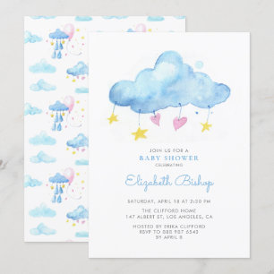 Blue Watercolor Cloud Gender Neutral Baby Shower Inbjudningar