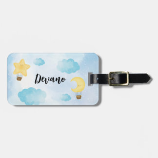 Blue Watercolor Cloud Star Måne Kids Luggage Tag Bagagebricka