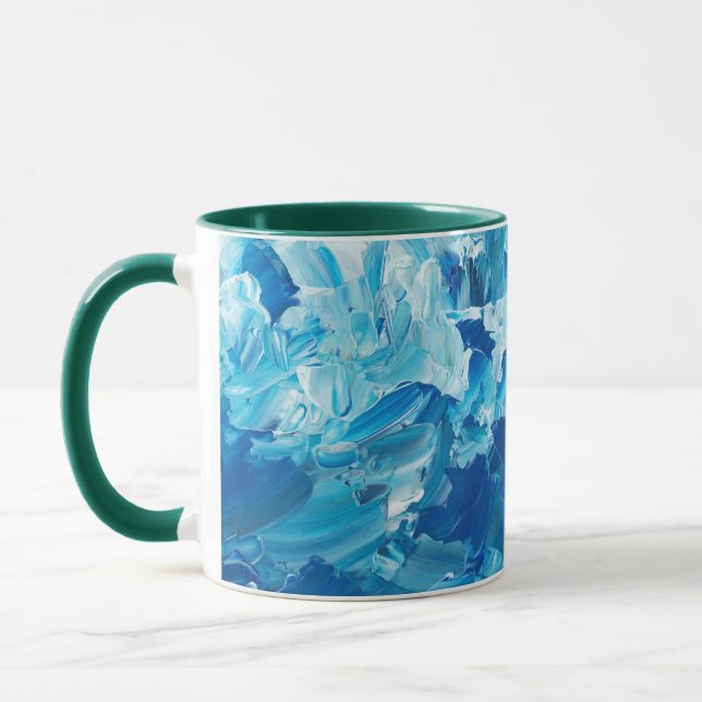 Blue Watercolor Coffee Mug with Green Handle Mugg (Vänster)